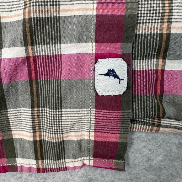Tommy Bahama Shirt Mens L Pink Green Cream Plaid Island Modern Fit Short Sleeves - Picture 4 of 7